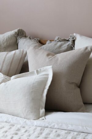 Plush Comfort Orla Flange Edge Cream/Sand Cushion with Duck Feather Pad