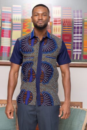 Embrace Cultural Vibrance Zedi's Navy Men's African Print Cotton Ankara Shirt