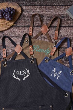 Personalized Canvas Apron Embroidered Custom Gift for Kitchen, Workshop, Barbeque, or Bartending