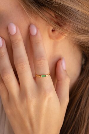 Caitlyn Minimalist's Dainty Jade Baguette Ring A Delicate Green Crystal Anniversary Gift