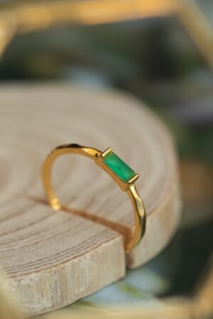 Caitlyn Minimalist's Dainty Jade Baguette Ring A Delicate Green Crystal Anniversary Gift