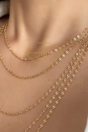 14K Real Gold 2.1mm Hammered Mariner Chain Necklace 16-24" Elevate Your Style with Timeless Elegance