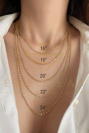 14K Real Gold 2.1mm Hammered Mariner Chain Necklace 16-24" Elevate Your Style with Timeless Elegance