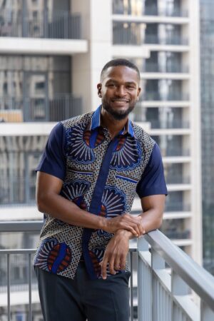 Embrace Cultural Vibrance Zedi's Navy Men's African Print Cotton Ankara Shirt