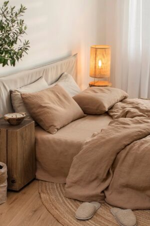 Luxurious Latte Linen Bedding Set King/Queen Duvet Cover with Pillowcases