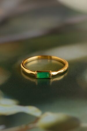 Caitlyn Minimalist's Dainty Jade Baguette Ring A Delicate Green Crystal Anniversary Gift