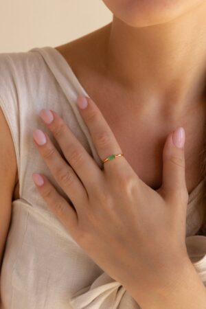 Caitlyn Minimalist's Dainty Jade Baguette Ring A Delicate Green Crystal Anniversary Gift