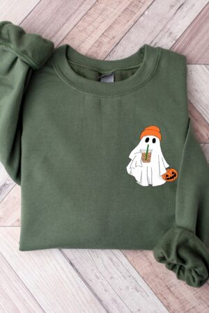 Hauntingly Cute Little Ghost Ice Coffee Sweatshirt for Spooky Season