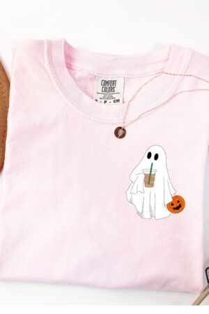 Hauntingly Cute Comfort Colors Ghost Coffee Shirt for Spooky Coffee Lovers