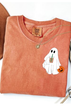 Hauntingly Cute Comfort Colors Ghost Coffee Shirt for Spooky Coffee Lovers