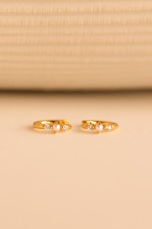 Caitlyn Minimalist Pearl Diamond Huggies Dainty Diamond Earrings in Gold for Weddings and Gifts (ER369)