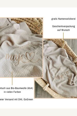 Personalized Muslin Baby Blanket Organic Cotton, Birth Blanket, Summer Blanket, Cuddly Gift