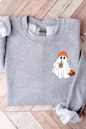 Hauntingly Cute Little Ghost Ice Coffee Sweatshirt for Spooky Season