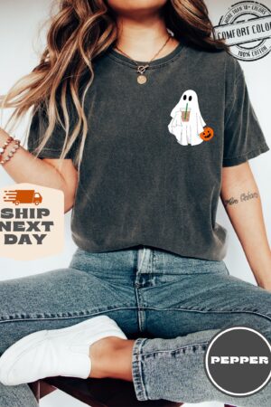 Hauntingly Cute Comfort Colors Ghost Coffee Shirt for Spooky Coffee Lovers