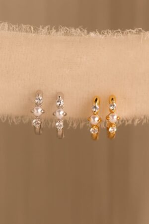 Caitlyn Minimalist Pearl Diamond Huggies Dainty Diamond Earrings in Gold for Weddings and Gifts (ER369)