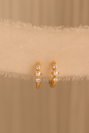 Caitlyn Minimalist Pearl Diamond Huggies Dainty Diamond Earrings in Gold for Weddings and Gifts (ER369)