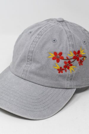 Embroidered Floral Baseball Cap Summery Washed Cotton Hat with Holiday Hues