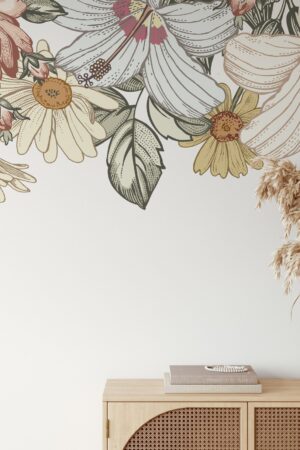 CAMILA Slim Wall Decal Border Vintage Floral Nursery with Removable Roses, Hibiscus, and Peonies