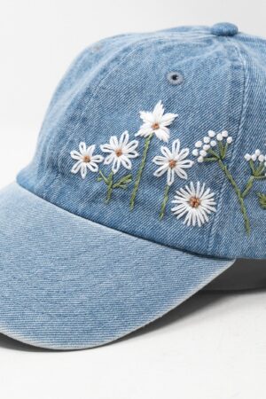 Hand-Embroidered Daisy Baseball Cap Mustard Yellow Floral Essence for Unforgettable Style