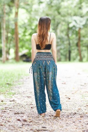 Smocked Waist Boho Pants Hippie Bohemian Style Trousers for Yoga, Aladdin, and Thai Wear