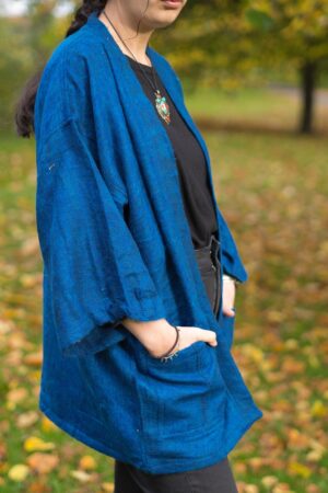 COBALT BLUE Yak Wool Kimono Embrace Warmth and Style in a Unisex Hippie Boho Robe from Nepal