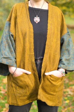 OCHRE Yak Wool Kimono Unisex Hippie Boho Robe from Nepal for Warmth and Style