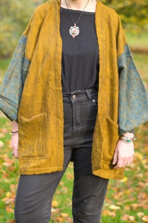 OCHRE Yak Wool Kimono Unisex Hippie Boho Robe from Nepal for Warmth and Style