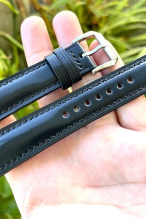 Premium Black Horween Shell Cordovan Leather Watch Strap Timeless Elegance for Your Timepiece