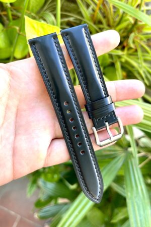 Premium Black Horween Shell Cordovan Leather Watch Strap Timeless Elegance for Your Timepiece