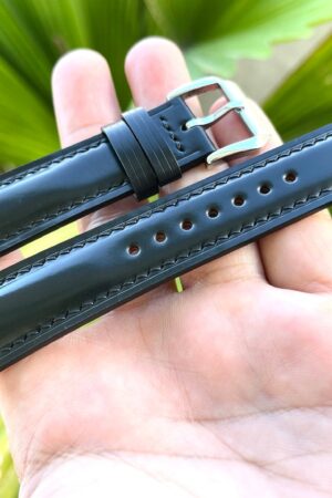 Premium Black Horween Shell Cordovan Leather Watch Strap Timeless Elegance for Your Timepiece