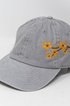 Embroidered Floral Baseball Cap Summery Washed Cotton Hat with Holiday Hues