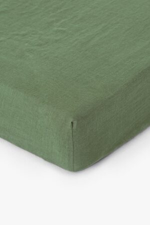 Luxurious Stonewashed Linen Fitted Sheet in Forest Green Indulge in Tranquil Slumber