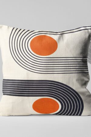 Abstract Ivory Cushion Cover Designs with Vibrant Orange Accents