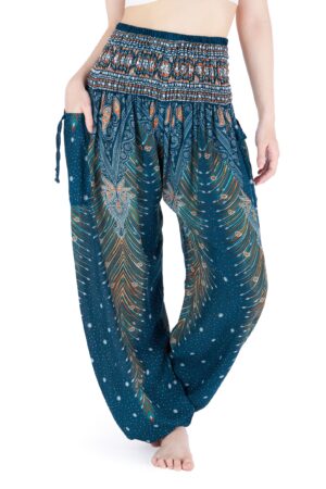 Smocked Waist Boho Pants Hippie Bohemian Style Trousers for Yoga, Aladdin, and Thai Wear