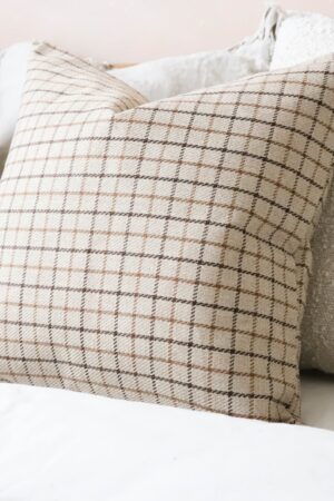 Country Beige Gridded Throw Pillow