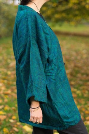 Pristine Pine Green Yak Wool Kimono Embrace Warmth and Style in a Cozy Winter Haori