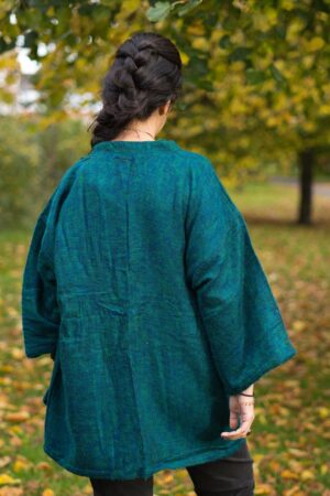 Pristine Pine Green Yak Wool Kimono Embrace Warmth and Style in a Cozy Winter Haori