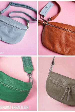 Versatile Leather Crossbody Bag Double Zipper, Adjustable Strap, and Belt Loop