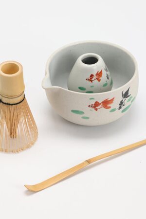 Hand-Painted Fish Ceramic Matcha Bowl with Bamboo Whisk and Chasen Holder Elevate Your Matcha Ritual