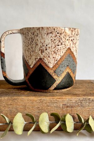 Celestial Peaks Handmade Ceramic Mug with Geometric Ascent