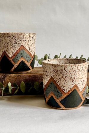 Celestial Peaks Handmade Ceramic Mug with Geometric Ascent