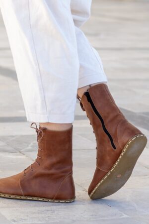 Earth Shoe Barefoot Boots | Grounding Copper Rivet | Crazy New Brown Leather Boots for Women