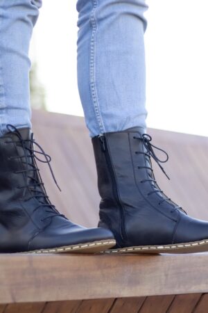 Barefoot Black Leather Boots Grounding Copper Rivets for Earthing