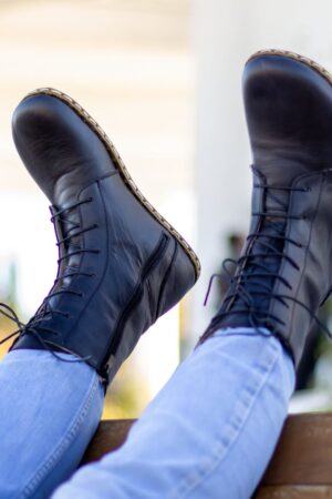 Barefoot Black Leather Boots Grounding Copper Rivets for Earthing