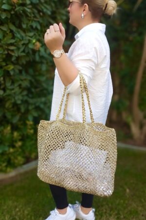 Shimmering Gold Raffia Tote The Perfect Beach Companion