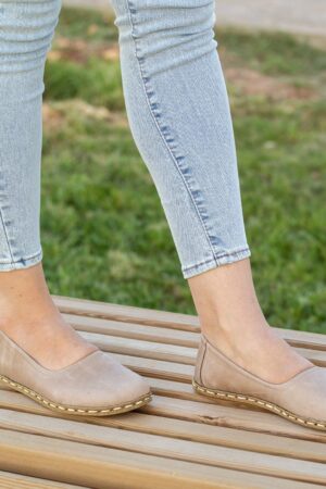 Beige Barefoot Bliss Embrace Comfort and Grounding with Crazy Vision's Leather Loafers