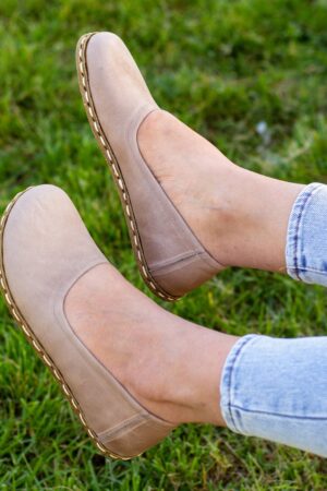 Beige Barefoot Bliss Embrace Comfort and Grounding with Crazy Vision's Leather Loafers