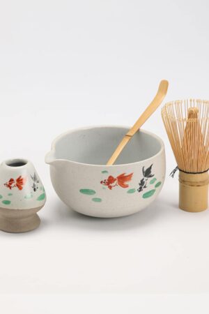 Hand-Painted Fish Ceramic Matcha Bowl with Bamboo Whisk and Chasen Holder Elevate Your Matcha Ritual