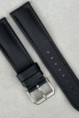 Jet Black Sail Cloth Watch Strap Padded, Leather-Backed, Quick-Release