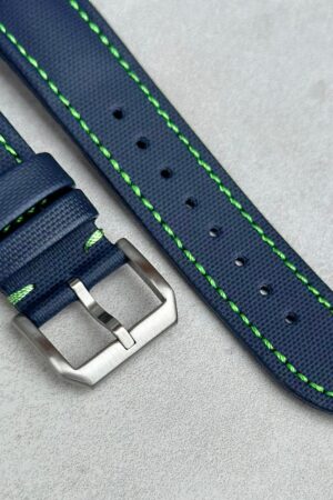 Navy Blue Sailcloth Watch Strap Padded, Leather-Backed, Quick-Release, 20mm/22mm